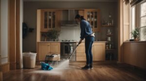 Tvätta golvet i köket med högtryckstvätt